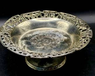 Japanese Reticulated Silver Plate Dish With Duck Makers Mark