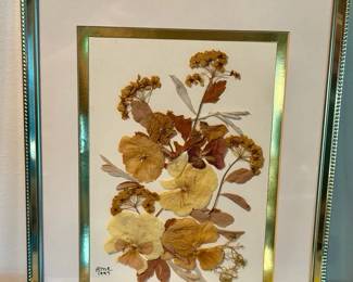 Signed Vintage Dried Pressed Flowers Framed Artwork