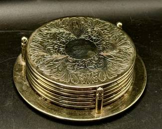 (5) Silverplate Coasters With Holder