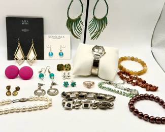 Eclectic Jewelry Lot Feat Damascene Earrings & Anne Klein Watch