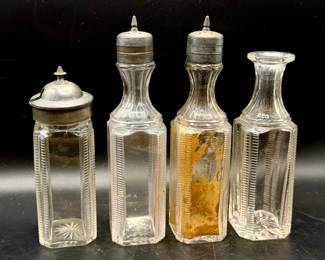 (4) UV Reactive Antique Glass Bottles