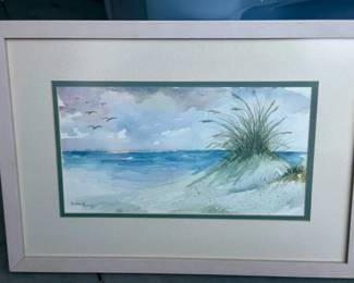 Signed Norma Morris Watercolor Beach Painting