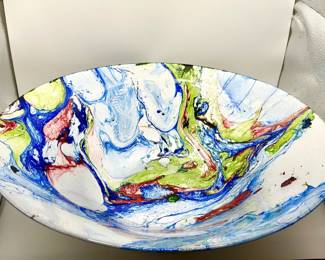 Reverse Painted Art Glass Bowl