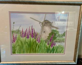 J. Jolepoer Signed Watercolor Painting Of Windmill