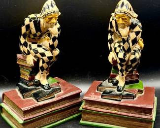 (2) Vintage Harlequin Jester bookends