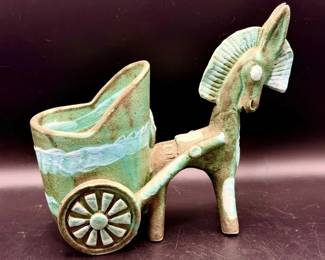 Vintage Italian Majolica Donkey and Cart Jardinière Pottery Planter