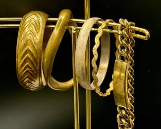 (5) Gold Tone Metal Bracelets