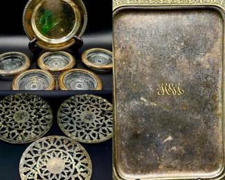 Silverplate Coasters, Trivets & Plate