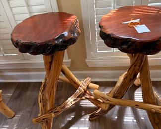 pair live edge handmade bar stools