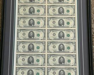 Uncut $5.00 Currency Sheet