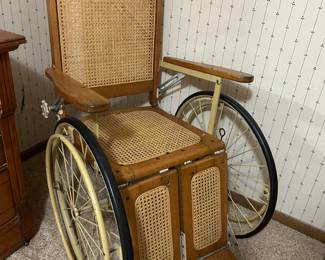 Antique Cane-Back Reclining Wheelchair