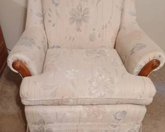 Club chair, grey/pink floral, nice for a bedroom or guest room
