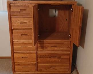 9-drawer oak bureau with media cut-out option (matching vanity dresser)