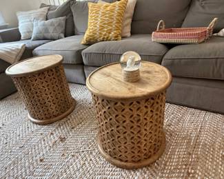Pair West Elm mango wood tables