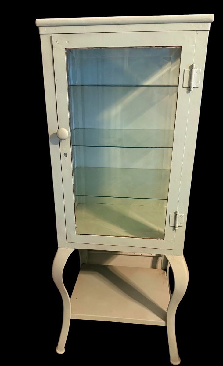 Antique Medical Cabinet Industrial Medical Cabinet Metal and Glass Display /beveled glass on side and front