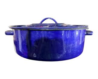 Antique Yugoslavia Signed Cobalt Blue Enamel Dutch oven