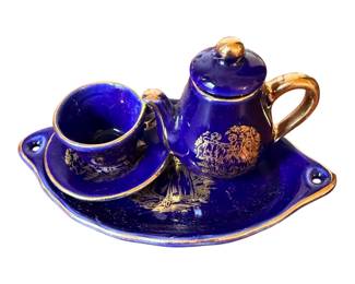 Limoges Cobalt Cobalt & Gold Miniature Tea Set Castel