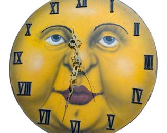 Vintage Man in the Moon Clock J Buller Boardwalk Originals Bonnie Barrett Wall Hanging Gold Brown 1990s