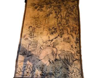 1940s MECHANICAL TAPESTRY BUCOLIC SCENE ON A RIVER.