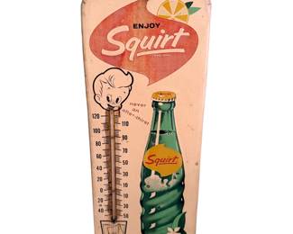 Vintage Glass Thermometer ENJOY SQUIRT SODA No porcelain 40'S-50'S era