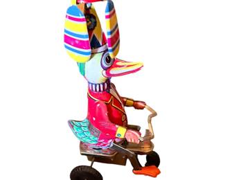 VINTAGE SCHYLLING KEY WIND UP TIN LITHO DUCK TRICYCLE BICYCLE WORKING