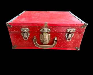 Vintage red metal rollerskate case