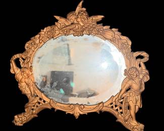 Antique Victorian cherub brass beveled glass dressing table mirror