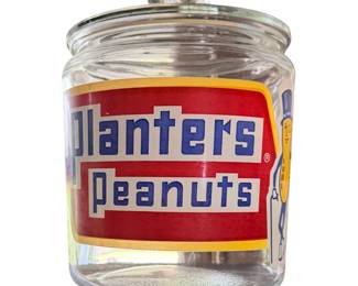 Vintage Mr. Peanut Counter Jar Advertising 1940s 50s Glass Peanuts Large w/ Lid