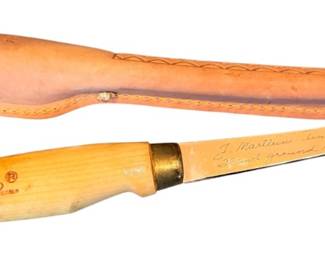 J Marttiini Finland Knife Fishing Boning Fillet Leather Sheath Vintage