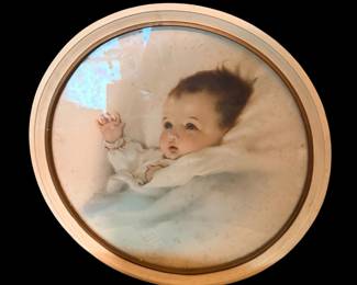 Bessie Pease Gutmann Awakening Signed Print in Original Round Ornate Frame
