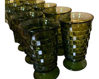 Vintage Indiana Colony Whitehall Green Cubist Footed Tea Glass 12 Oz.