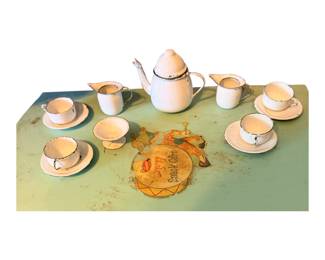 Antique White ENAMELWARE 12-Piece Childs Tea Set-Made In Germany!