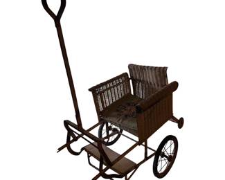 ANTIQUE BABY Doll Stroller pram buggy Wicker, Metal And Rubber 1908