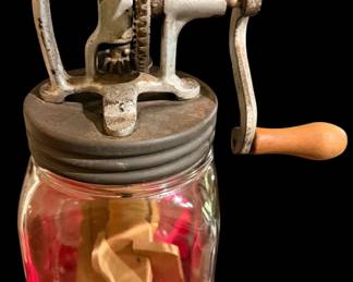 Antique glass and metal butter churn