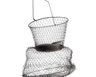 VINTAGE Fishing Fish Keeper Net Live Bait Metal Wire Basket Cage Collapsible
