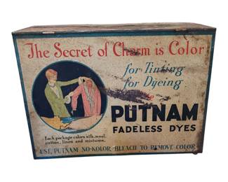 Vintage Putnam Fadeless Dye Metal Display Secret of Charm is Color! Antique Country General Mercantile Store Putnam Fadeless Dyes Sales Box Store Display Case,