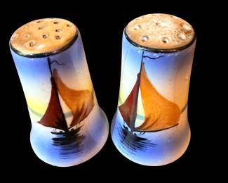 Hand-Painted Vintage Japanese Salt and Pepper Shakers With Sailboat Design