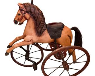 Antique Horse Velocipede Wrought Iron with Leather Saddle
