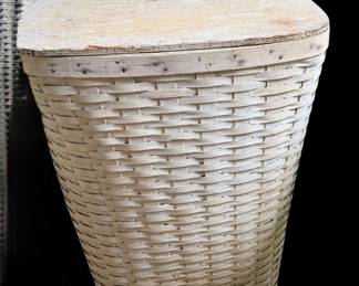 Vintage wicker laundry basket with lid
