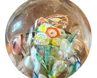 Vintage Handblown Paper Weight Clear Glass W/Bursts Of Flowerlike Design