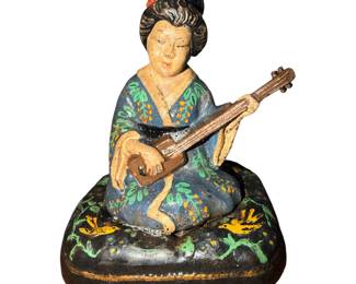 Rare Antique Hubley Cast Iron Japanese Girl Instrument Heavy Figural Doorstop 1930’s