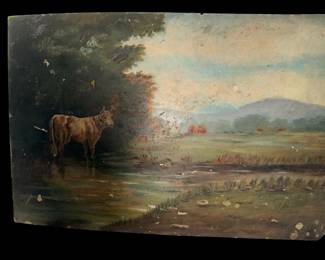 Vintage painting of Landscape with Cows