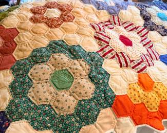 Grandmother's Flower Garden Quilt Handmade vintage