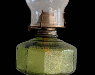 Antique Emerald Green Kerosene Oil Lamp Glass Hurricane Lantern