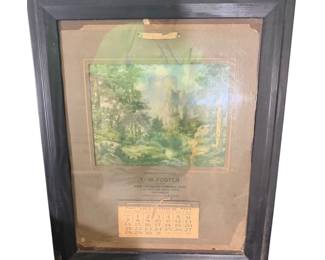 1924 framed advertising calendar/ GW Foster/ men’s clothing and furnishing goods fur coats, shoes boots, and rubbers