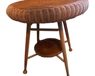 Antique round wicker table