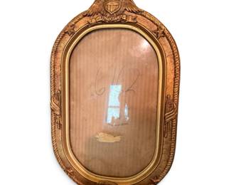 Antique Eagle Convex Glass Picture Frame Gold Military Wwii Usa Large Oval Portrait
