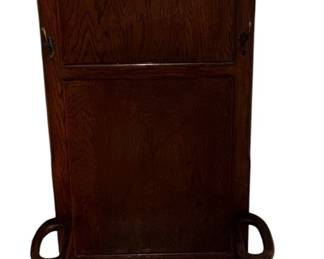 Art deco 1920s 1930s oak hall stand bench with 6 original coat hooks for hats and coats the front with mirror and lift up bench seat