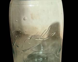 Antique Ball Mason "BALLL" Triple L Canning Jar Aqua Blue Glass Quart Jar W/ LID
