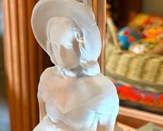 Vintage 1950s Frosted Glass Lady Table Lamp with Harp